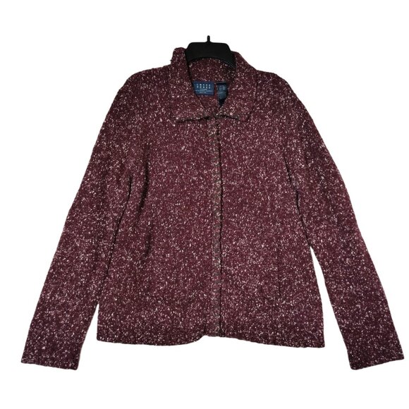 Crazy Horse Liz Claiborne Womens XL Fuzzy Speckled Full Zip Cardigan Sweater - Picture 2 of 7